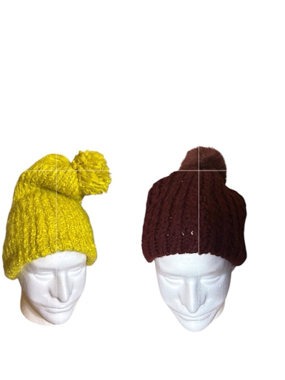 2 Chenille Pom Beanies Yellow & Maroon